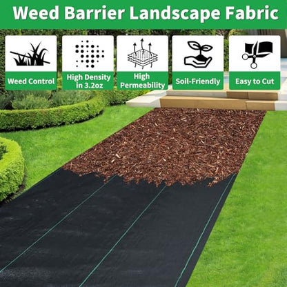 6ft x 100ft Weed Barrier Fabric, Heavy Duty Landscape Fabric - size: 6ft x 100ft