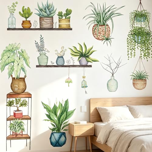 Arawat Plant Wall Decals Peel and Stick Stickers & Murals for Bedroom, Living Room, Bathroom, Kitchen - Boho Decorative Art Decor - color: Plant Wall Decals Peel and Stick