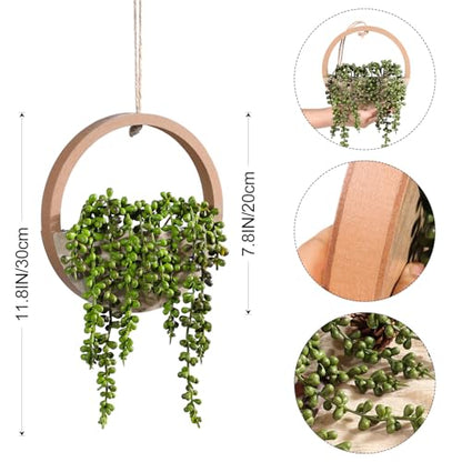 2 Pack Fake Plants Artificial Wall Hanging Succulents Plant - color: Wood Color, size: 2 Pcs
