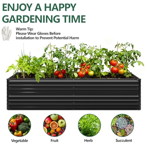 Vengarus 8x4x2ft Galvanized Raised Garden Bed,Metal Raised Beds Kit Black - color: Black, size: 8x4x2 ft