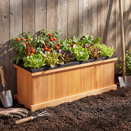 HAPPYGRILL Wood Raised Garden Bed with Drainage Holes & Liner - color: Orange, size: 28" x 10" x 10"
