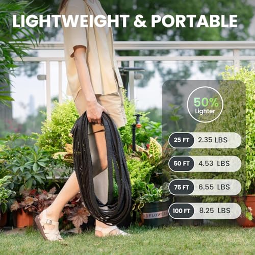 Giraffe Tools Garden Hose 75FT Lightweight Lay Flat Water Hose Kink Free Flexible Hose with 9 Spray Function Nozzle（Black） - size: 75FT