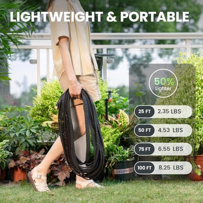Giraffe Tools Garden Hose 50FT Lightweight Lay Flat Water Hose Kink Free Flexible Hose with 9 Spray Function Nozzle（Black） - size: 50FT