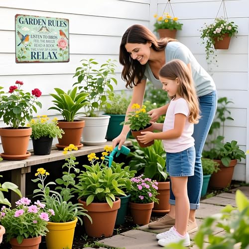 Garden Rules Metal Tin,Relaxing Outdoor Sign