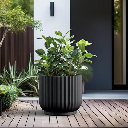 Kante Large Round Pedestal Black Concrete Planter 16.7" Dia, Outdoor - color: Black, size: 16.7"w x 14.6"h