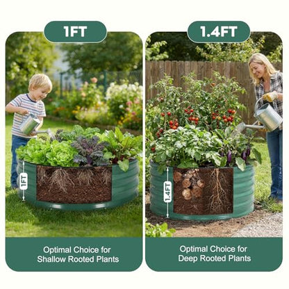 Galvanized Raised Garden Bed,2 PCS 3x3x1.4ft Round Planter LotusGreen - color: Lotusgreen, size: 3x3x1.4ft