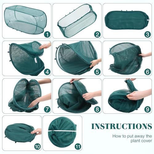 Threehoney 3 Pcs 45" x 20" x 18" Foldable Garden Rows Plants Cover Vegetable Mesh Plant Protector Net Cage Guard with Ground Nails for Protecting Vegetables Fruits Seedlings Flowers