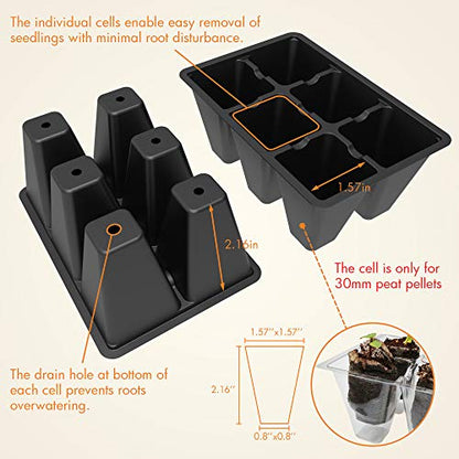 Gardzen 10 Pack Seed Starting Tray, Plant Germination Trays, Seed Starter Kit with Adjustable Humidity Vented Dome, Plant Growing Kit 6.6" x 4.5", Total 120-Cell, Black - color: Black Trays