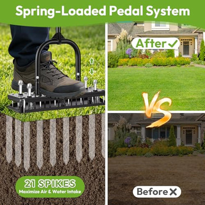 Manual Lawn Aerator, All Metal 21 Tines, Self-Clean - size: S
