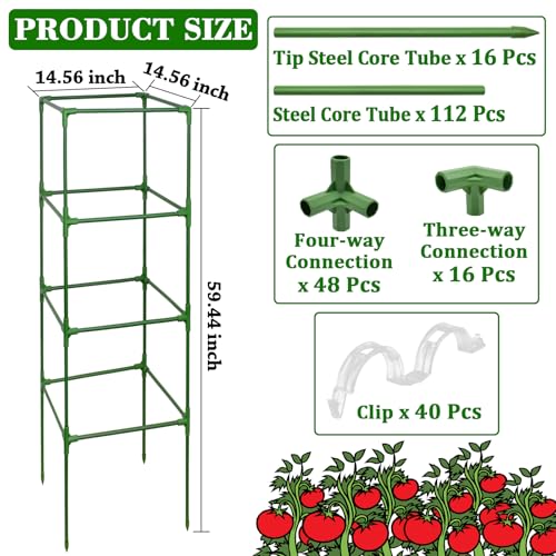 ZeeDix 60 Inch 4 Pack Heavy Duty Tomato Cages with Clips - color: Green-4 Pack, size: 60-inch
