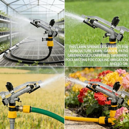 360° Rain Gun Sprinkler, 1-1/2" FNPT Full Circle Impact Sprinkler with 4 Interchangeable Nozzles, 17-29m Range for Farm Agricultural Irrigation, Lawns & Garden Watering