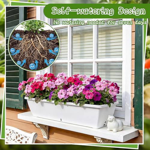 8 Pcs 24 Inch Plastic Window Boxes Planters, White - color: White