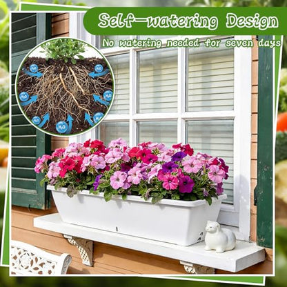 8 Pcs 24 Inch Plastic Window Boxes Planters, White - color: White