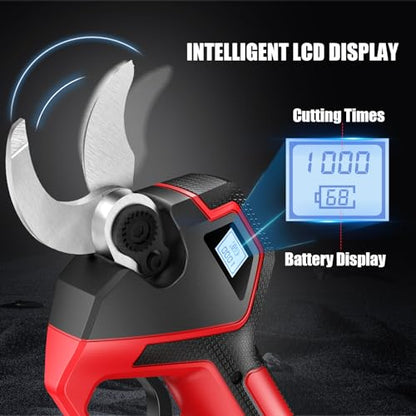 Electric Pruning Shears, 2.75'' Cut, 2 Batteries & Spare Blades - color: Red
