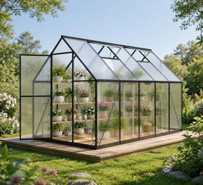 HOOYEAH Greenhouse Kits for Outdoors, 6x10 FT Walk-in Plant Green House with Locking Door & Roof Vent, Heavy Duty Aluminum Frame Winter Greenhouse for Backyard Gardening - size: 6 x 10 FT