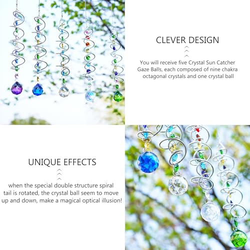5 Pack Crystal Suncatcher Gazing Ball Spiral Wind Spinner Garden Decor - color: 5 Pack