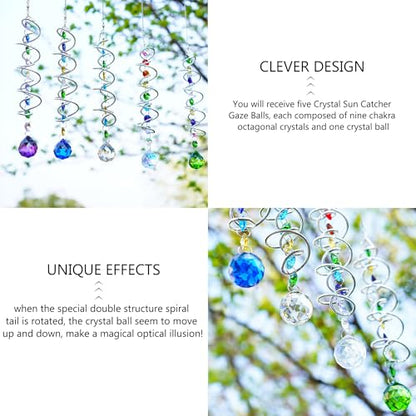 5 Pack Crystal Suncatcher Gazing Ball Spiral Wind Spinner Garden Decor - color: 5 Pack