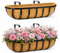 Y&M 2pcs 24 Inch Window Deck with Coco Liner, 24" Window Boxes Horse Trough with Coconut Coir Liner, Black Metal Hanging Flower Planter Window Basket Deck Railing Planter Boxes for Outdoor Indoor - size: 2p 24in