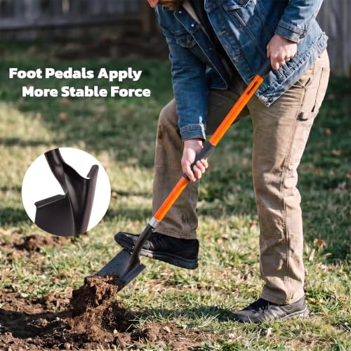 56 Inch Heavy Duty Round Point Digging Shovel with Orange Fiberglass Handle