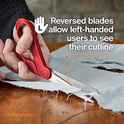 Fiskars 8" Left-Handed All-Purpose Scissors for Fabric & Crafts, Red - style: Left-Handed