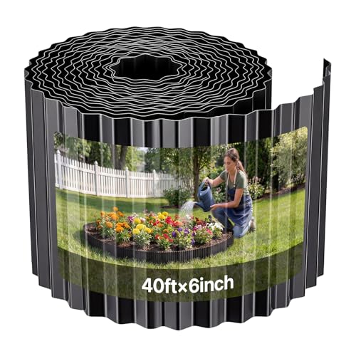 VEVOR Galvanized Steel Landscape Edging, 40 ft x 6 in Metal Edging for Landscaping with Gloves, Easy-to-Install Bendable Metal Strips, Heavy Duty Metal Garden Edge Border for Flower Bed, Yard Pathway - color: Black, size: 40 ft x 6 in
