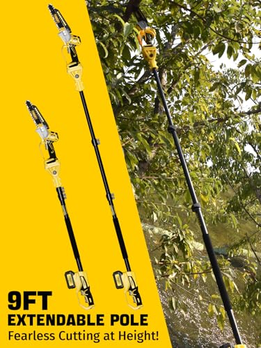 Cordless Pole Saw, 8-INCH 2-IN-1 Chainsaw with 21V 4.0Ah Battery Powered, Electric Tree Trimmer with 9FT Telescopic Pole, 180°Angle for Tree Branches Pruning & Wood Cutting, Battery Included - style: 8inch Pole Saw