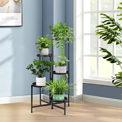 5 Tier Metal Indoor Outdoor Plant Stand Black