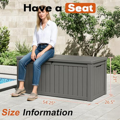 Outdoor Deck Storage Box, Waterproof, Grey,150 Gallon - color: Striped Gray, style: 180 Gallon