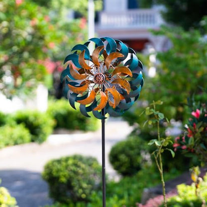 Stargarden Garden Wind Spinners, 13”W Kinetic Wind Sculptures - color: Cyan-13"