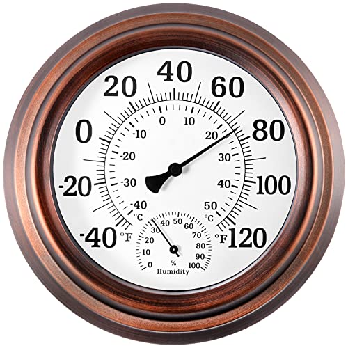 8 in Indoor Outdoor Stainless Steel Analog Thermometer Hygrometer - color: Bronze 8'', size: 8 Inch