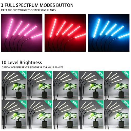 Grow Light with Full Spectrum & Dual Timer, Adjustable Tripod & Gooseneck for Personalized Plant Lighting USB