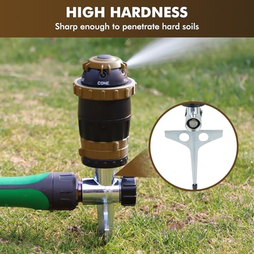 [2 Pack] RESTMO Gear Drive Sprinkler with Metal T-Spike Base,Brown - color: Brown, size: 2 Pack