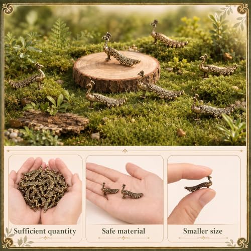 Civaner 50 Pcs Mini Brass Peacock, Small Peacock, Mini Metal Animals Statue - style: Peacock