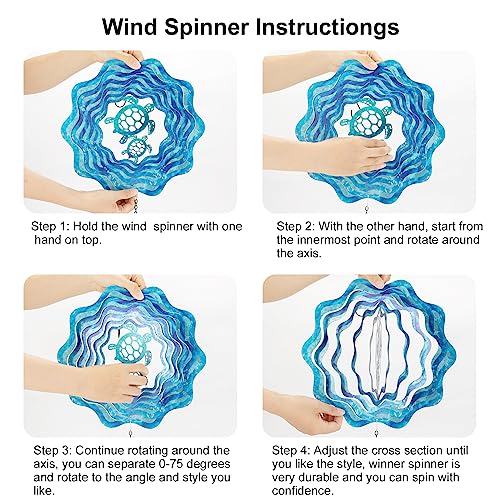 12 Inch Sea Turtle Hanging Wind Spinners, 3D Kinetic Metal Wind Spinner - color: Sea Turtle