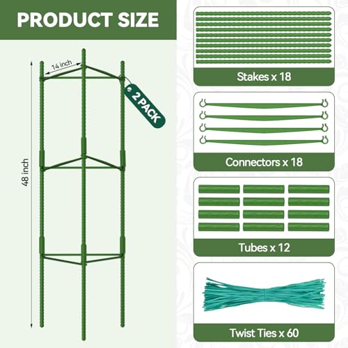 Halatool 2 Pack Tomato Cages for Garden, Up to 48in (4FT) Trellis - color: 2 Pack, size: 48 Inches