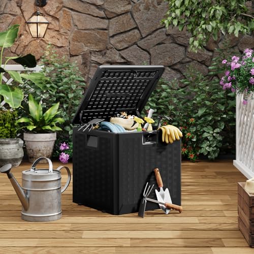 IDEALHOUSE 28 Gal Waterproof Blow Molded Resin Deck Box, Black - color: Black, size: 28 Gallon