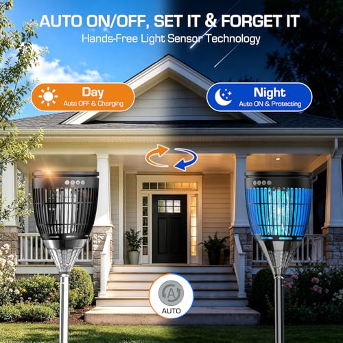 Solar Bug Zapper Outdoor, Mosquito Zapper with Flame & Projector Light - color: Black