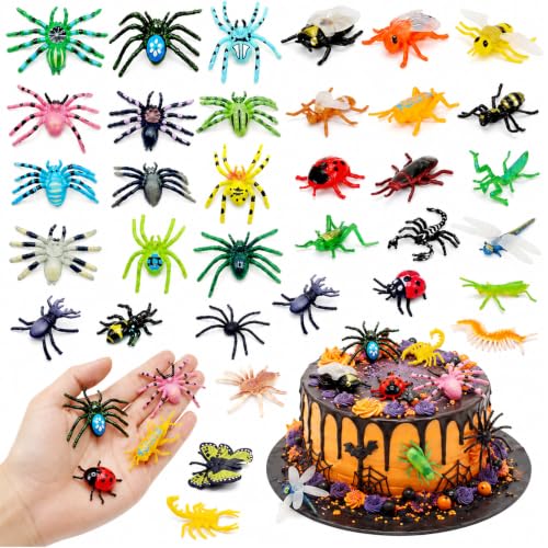 36PCS Realistic Plastic Bugs, Miniature Insect Figurines Specimen Collection, Fake Rubber Bugs for Planter Pot, Halloween Decor, Desk Decor - color: 36bugs