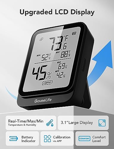 GoveeLife Bluetooth Hygrometer Thermometer H5104, LCD Digital Black 3-Pack - color: Black, size: 3Pack