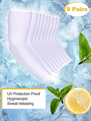 Mudder 9 Pairs UV Protection Arm Sleeves Cooling Ice Silk Sun Sleeves - color: White