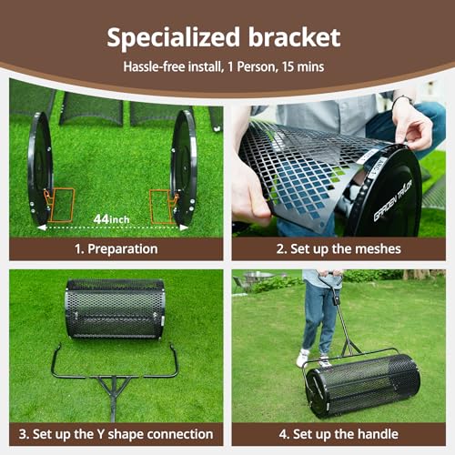 Compost Spreader 44 Inch Towable Peat Moss Spreader - Black