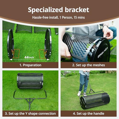 Compost Spreader 44 Inch Towable Peat Moss Spreader - Black