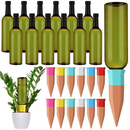 SiliFine 12 Sets Terracotta Watering Spikes,Green and Mixed Color - color: Green and Mixed Color