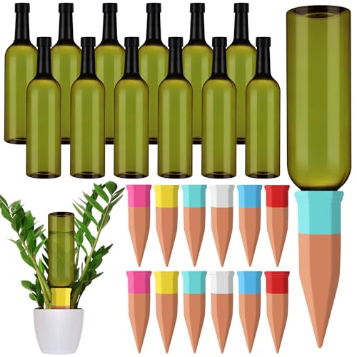 SiliFine 12 Sets Terracotta Watering Spikes,Green and Mixed Color - color: Green and Mixed Color