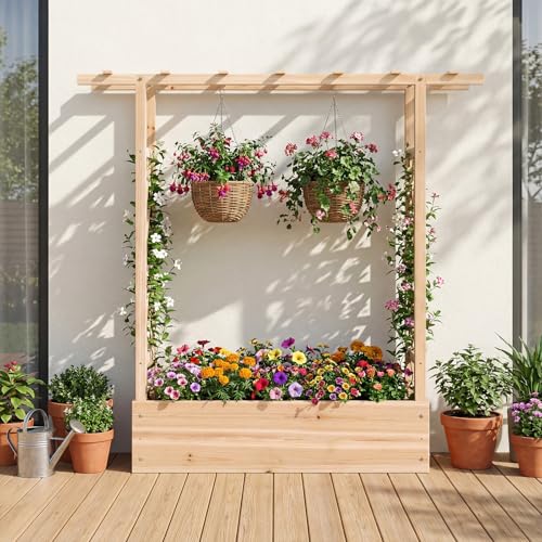 Happygrill 45" Raised Garden Bed with Trellis & Hanging Roof