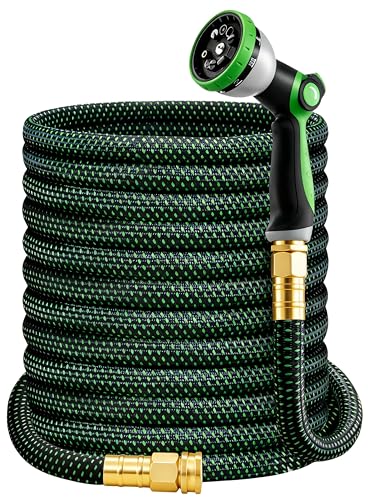 HBlife 50ft Garden Hose, Non Expandable Garden Hose with 10 Function Sprayer Nozzle, Flexible Lightweight Water Hose for Yard, Lawn, Car Wash and Outdoor - size: 50FT