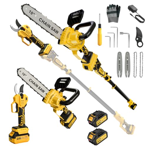 6-in-1 8”/10” Pole Saw Cordless Electric Pruning Shears Combo, Max 15Ft, Pole Saws for Tree Trimming, Branch Cutting, Battery Powered Pole Saw Pole Pruner for Garden, Compatible with Dewalt Battery - color: Ginger