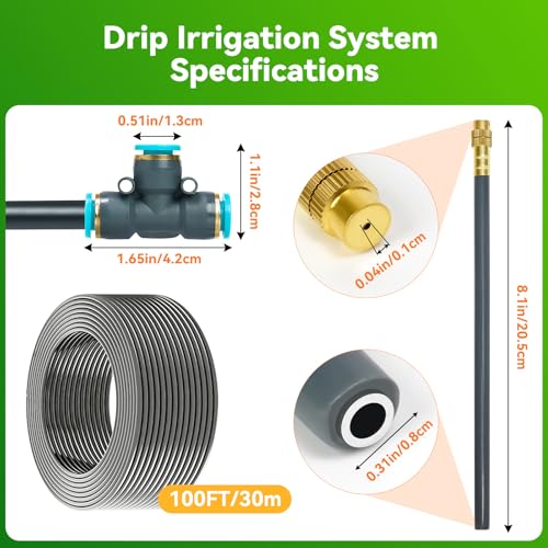360°Adjustable Drip Irrigation System,100FT Irrigation System for Garden - size: 100FT
