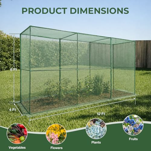 Aoodor 12x4x6 FT Crop Cage for Garden - size: 12x4x6 FT