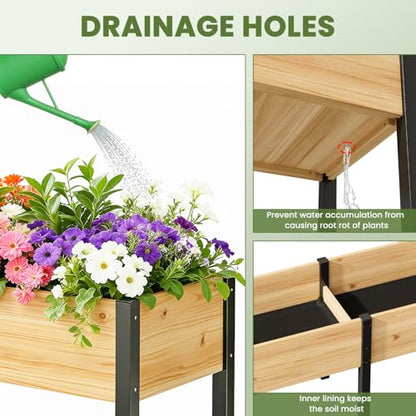 SUNYRISY Dual Wooden Raised Garden Bed Outdoor with Metal Legs
